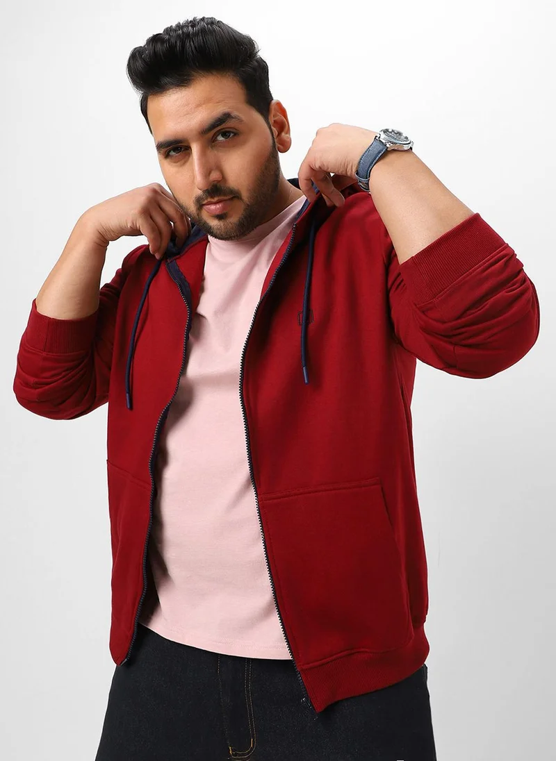 Urbano Fashion  Urbano Plus Men's Maroon Solid Cotton Zippered Hooded Casual Winterwear Sweatshirt for Men | Best Price UAE